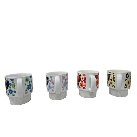 Vintage 1970s Butterfly Mugs Set of 4 Made in Japan – Retro Flower Power Design - Picture 6 of 13